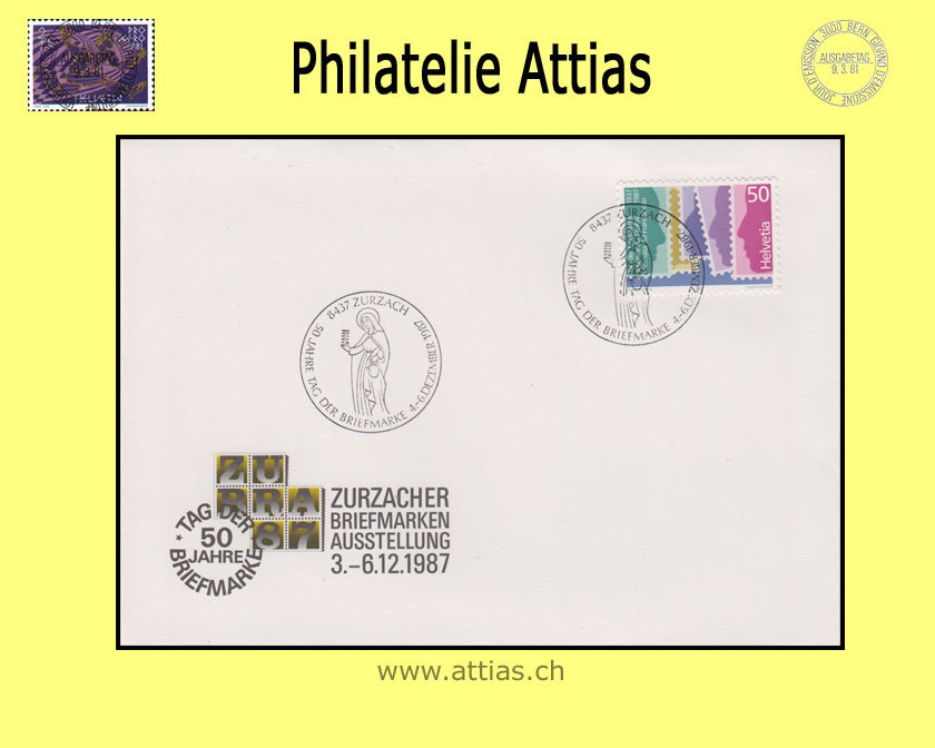 CH 1987 Stamp Day Zurzach AG, society cover ZUBRA 87 cancelled 4.-6.12.87 8437 Zurzach