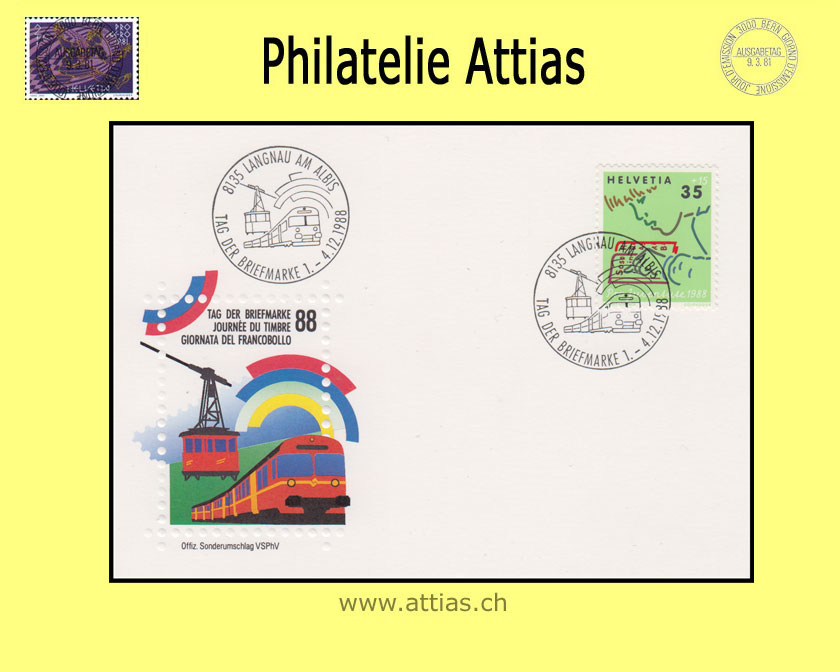 CH 1988 Stamp Day Langnau am Albis ZH, card cancelled 1.-4.12.1988 8135 Langnau am Albis