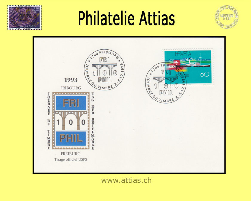 CH 1993 Stamp Day Fribourg FR, card cancelled 3.-5.12.1993 1700 Fribourg