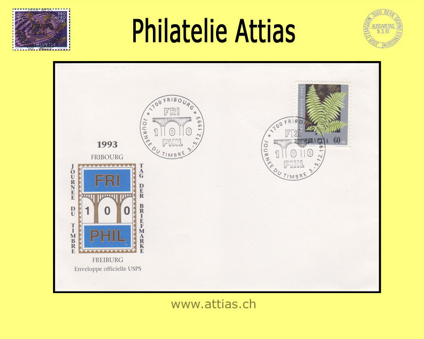 CH 1993 Stamp Day Fribourg FR, cover cancelled 3.-5.12.1993 1700 Fribourg
