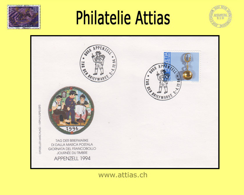 CH 1994 Stamp Day Appenzell AI, cover cancelled 2.-4.12.94 9050 Appenzell