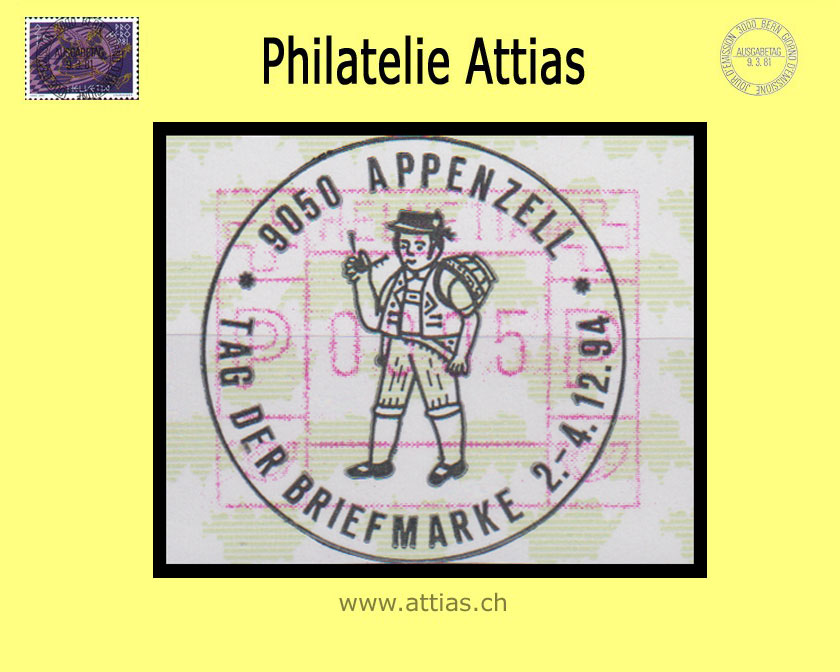 CH 1994 TdB Appenzell AI, Sonderstempel Tag der Briefmarke 1994 auf Automaten-Marke (ATM)
