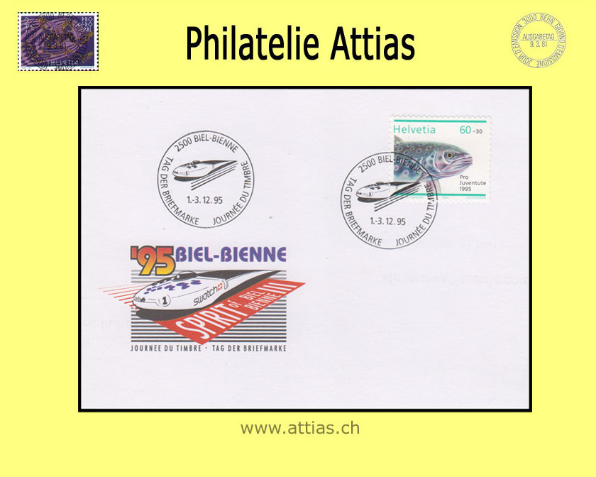 CH 1995 Stamp Day Biel-Bienne BE, card cancelled 1.-3.12.95 2500 Biel-Bienne