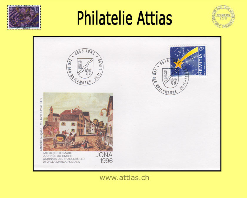 CH 1996 Stamp Day Jona SG, cover cancelled 29.11.-1.12.1996 8645 Jona