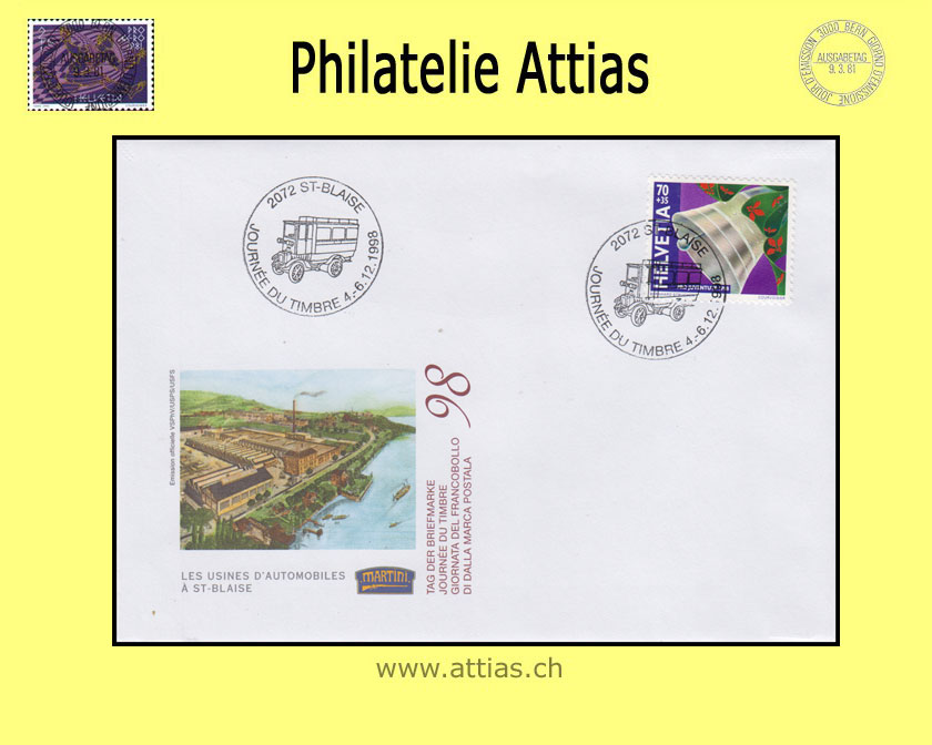 CH 1998 Stamp Day St-Blaise NE, cover cancelled 4.-6.12.1998 2072 St-Blaise