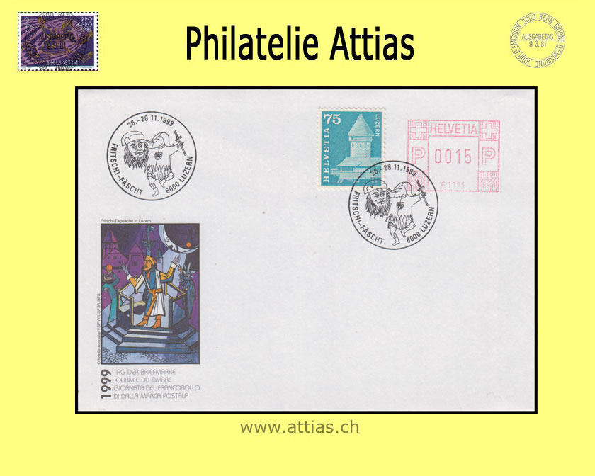 CH 1999 Stamp Day Luzern LU, cover cancelled 26.-28.11.1999 6000 Luzern Fritschi-Fäscht with machine stamp