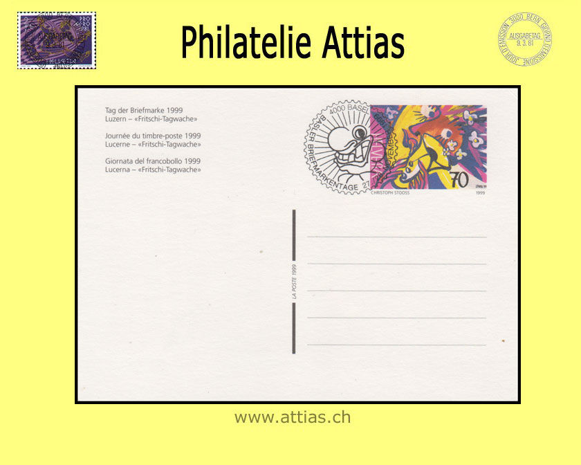 CH 1999 Stamp Day Luzern LU,  postal card cancelled 27. / 28. November 1999 4000 Basel - Basler Briefmarkentage