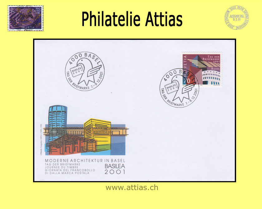 CH 2001 Stamp Day Basel BS, cover  cancelled 7.-9.12.2001 4000 Basel