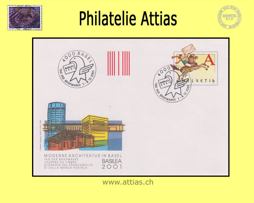 CH 2001 Stamp Day Basel BS, cover  cancelled 7.-9.12.2001 4000 Basel (Postal stationery A-Post)