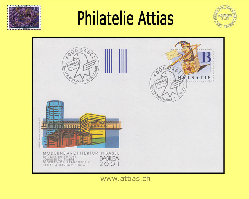 CH 2001 Stamp Day Basel BS, cover  cancelled 7.-9.12.2001 4000 Basel (Postal stationery B-Post)