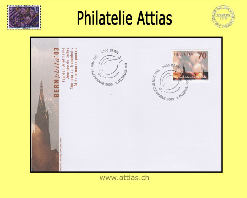 CH 2003 Stamp Day Bern BE,  cover cancelled 7. Dezember 03 3000 Bern