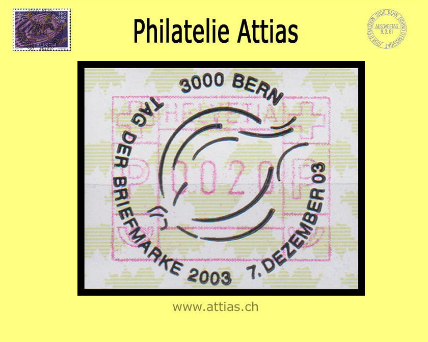 CH 2003 Stamp Day Bern BE, Special cancellation Tag der Briefmarke 2003 on Frama stamp (ATM)