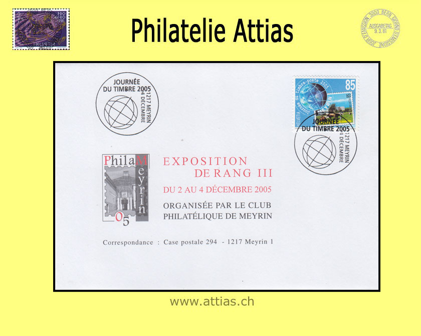 CH 2005 Stamp Day Meyrin GE, society cover Exposition de Rang III cancelled 4 december 2005 1217 Meyrin