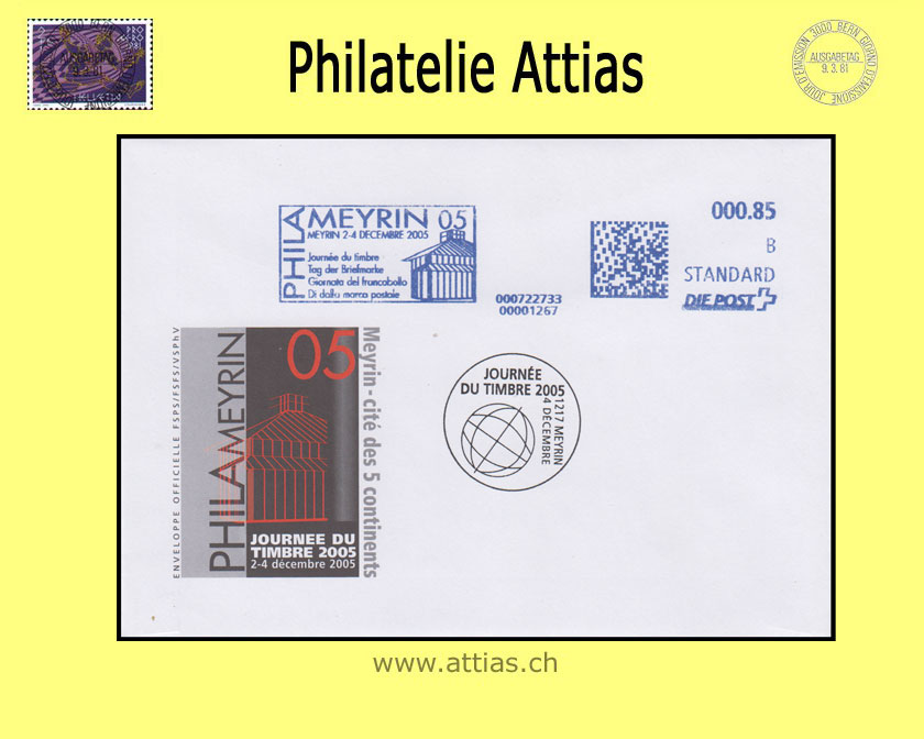 CH 2005 Stamp Day Meyrin GE, cover with franking machine cancelled 4 december 2005 1217 Meyrin