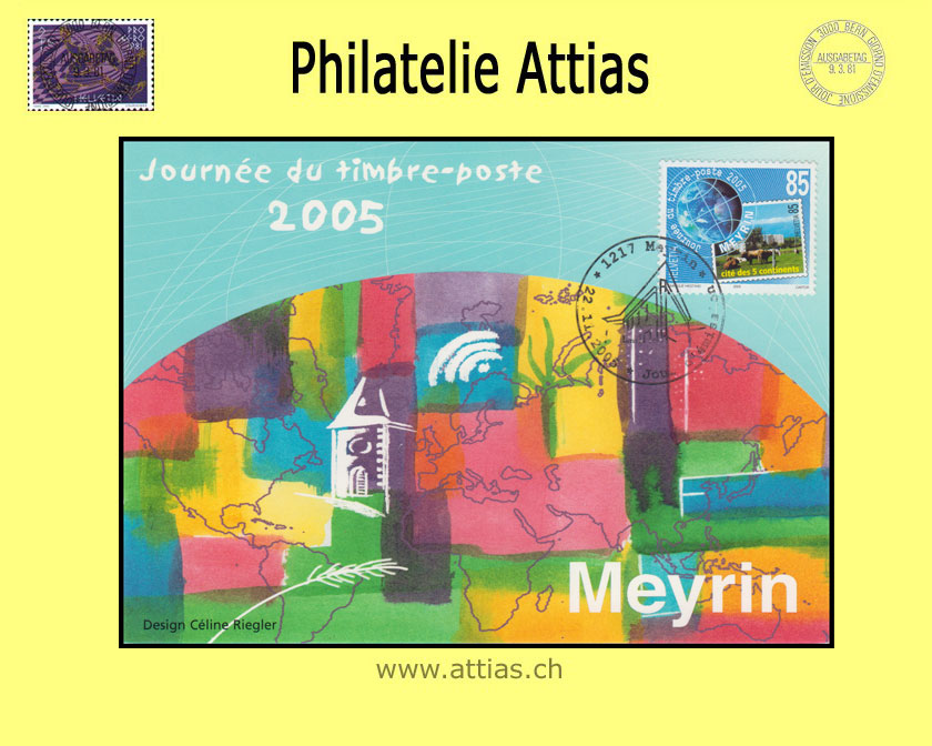 CH 2005 Stamp Day Meyrin GE, postal card used as a maximum card cancelled 22.11.2005 1217 Meyrin