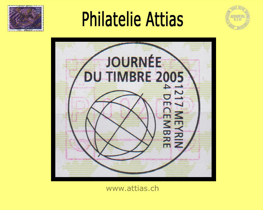 CH 2005 Stamp Day Meyrin GE, Special cancellation Journée du timbre Meyrin 2005 on Frama stamp (ATM)