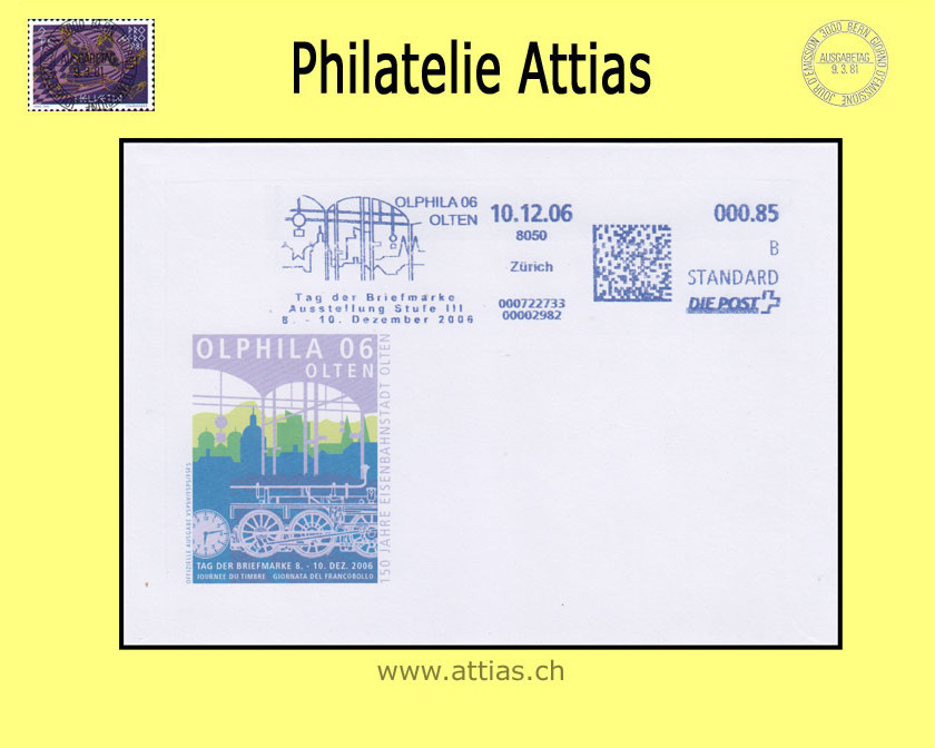 CH 2006 Stamp Day Olten SO, cover cancelled with franking machine VSPhV 10.12.06 8050 Zürich