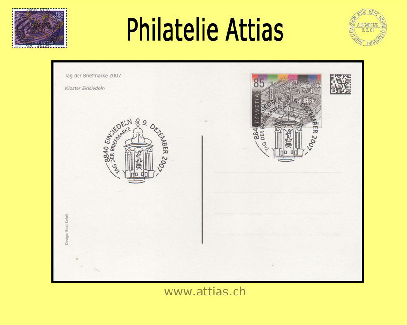 CH 2007 Stamp Day Einsiedeln SZ,  postal card cancelled 9. Dezember 2007 8840 Einsiedeln