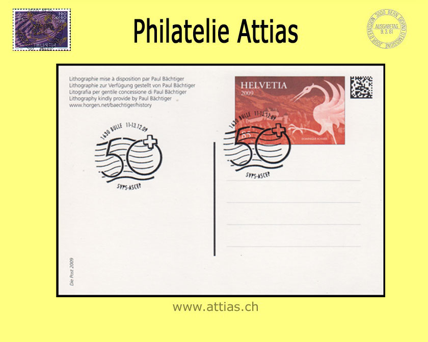 CH 2009 Stamp Day Bulle FR, postal card  cancelled 11.-13.12.09 1630 Bulle 50 J. SVPS-ASCEP