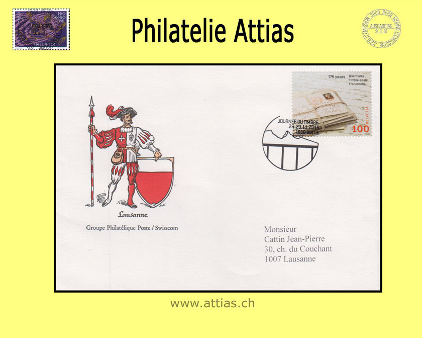 CH 2015 Stamp Day Bulle FR, society cover Poste/Swisscom cancelled 26.-29.11.2015 1630 Bulle