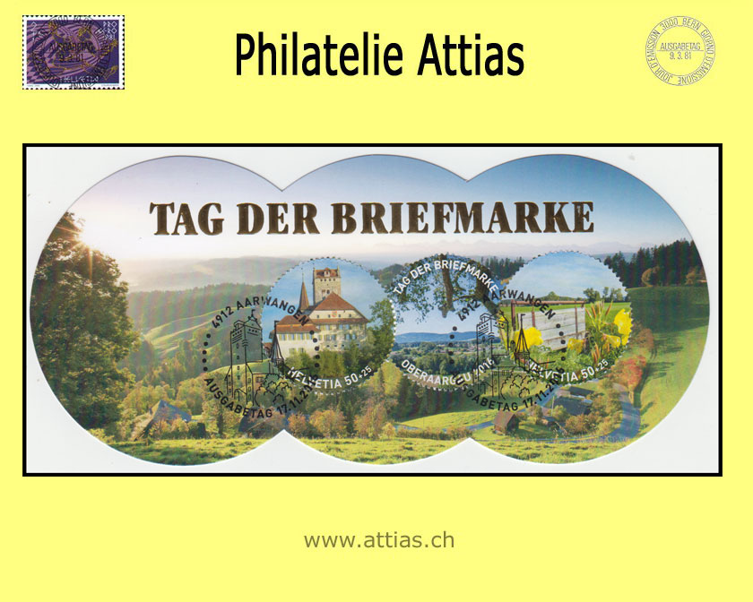 CH 2016 TdB Aarwangen BE (Oberaargau), Karte mit Marken aus Block gestempelt 17.11.2016 - 4912 Aarwangen - Ausgabetag
