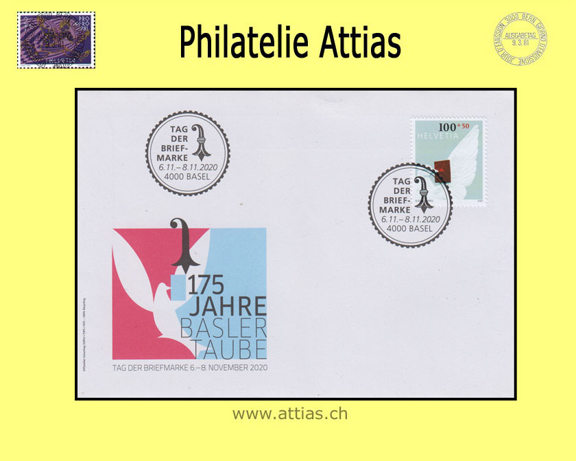 CH 2020 Stamp Day Basel BS, cover C6 with special stamp cancelled 6.11.-8.11.2020 4000 Basel